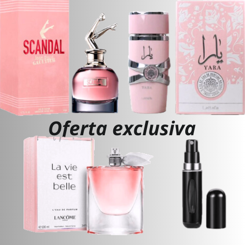 PAGUE 1 Y RECIBA 3                               (Scandal,Yara, La Vie Est Belle)+Perfumero de regalo!